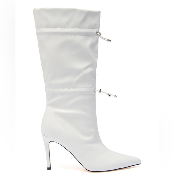 AZALEA WANG Ivory Vegan Leather Slouchy Stiletto Boots - Picture 2 of 5